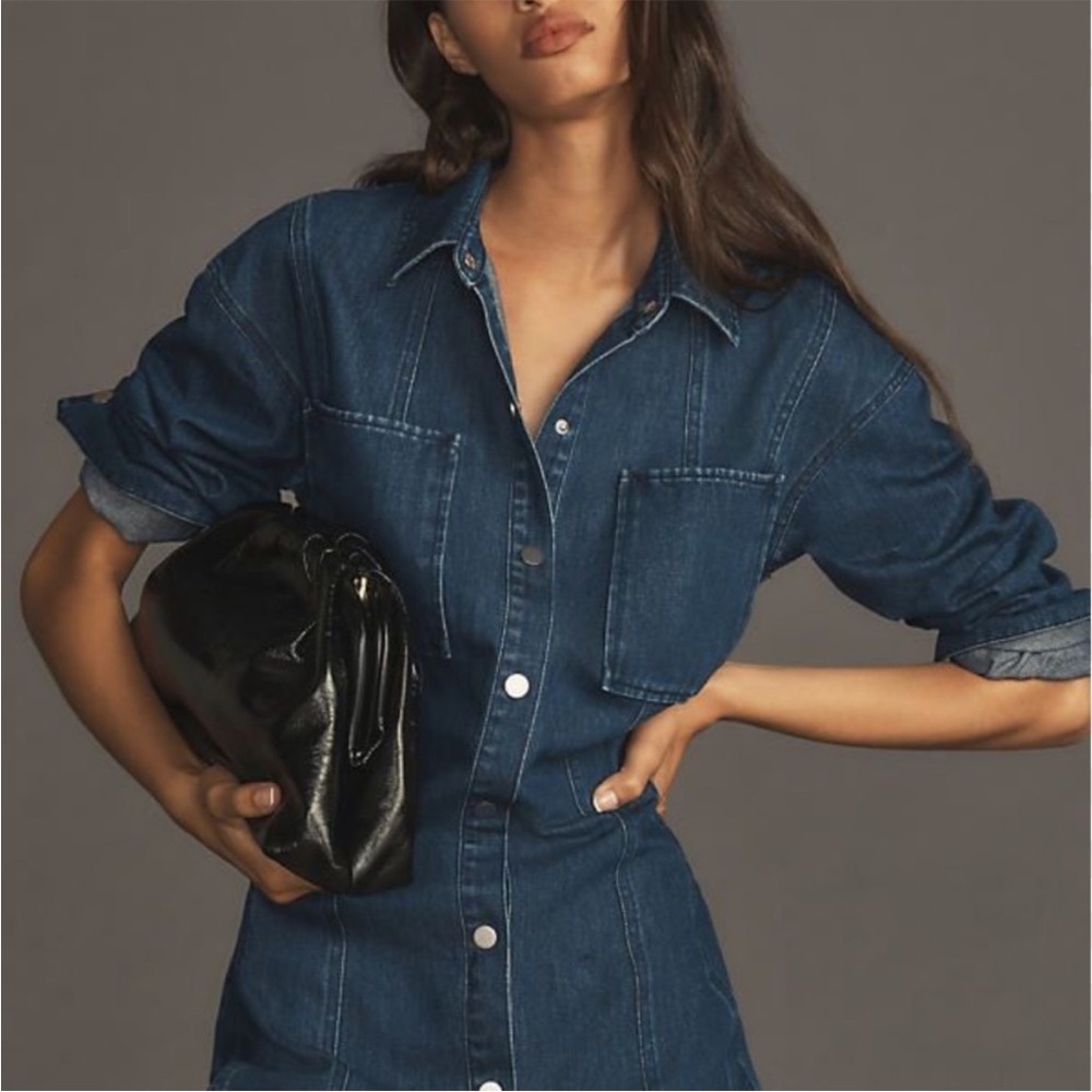 Anthropologie Mare‎ Mare Denim Button-Up Shirt Dress Large Long Sleeve - Picture 3 of 15